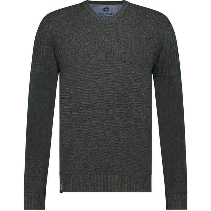 Fellows United Pullover V-neck structure knit Dark Green (32.1103 - 172)