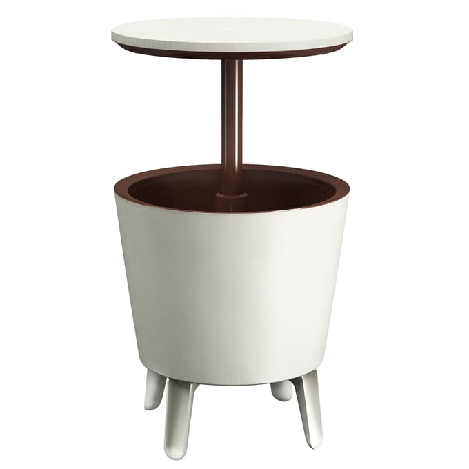 Keter bijzettafel drinkkoeler coolbar cocktailtafel 50x57-85cm 30L wit-bruin