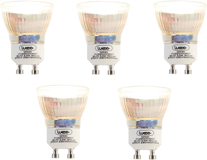 LUEDD Set van 5 GU10 LED lampen 35mm 3,5W 180 lm 2700K