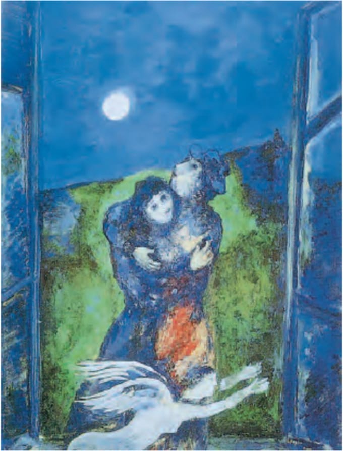Mini kunstposter - Marc Chagall - Lovers in the Moonlight - 24x30 cm