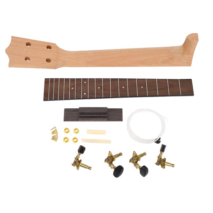 Ukelele Hals Kit Ukelele Hals Palissander Toets Snaarknop en Brug Set voor Handwerk beige