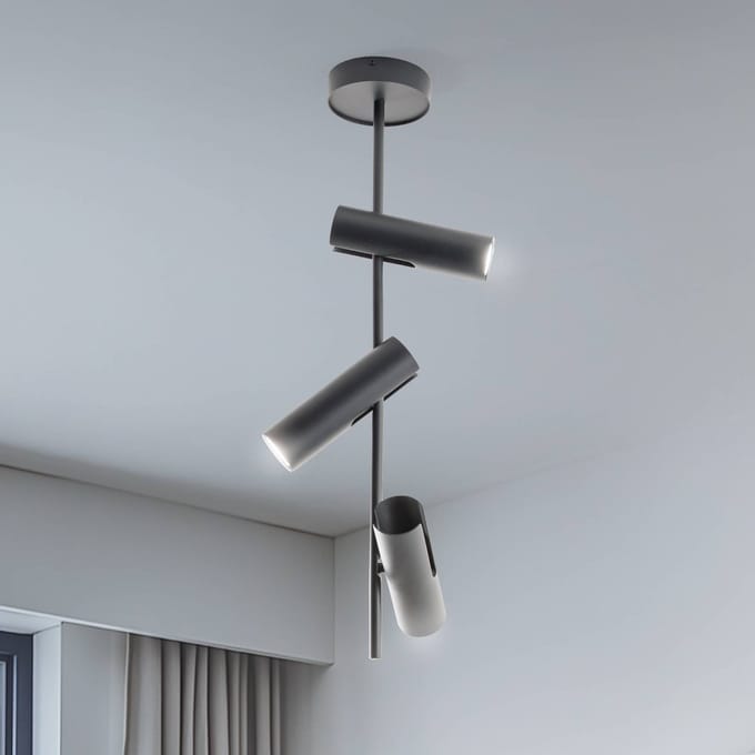 SIGMA Plafondspot Leda 3, antraciet, 3-lamps, staal, hoogte 76 cm
