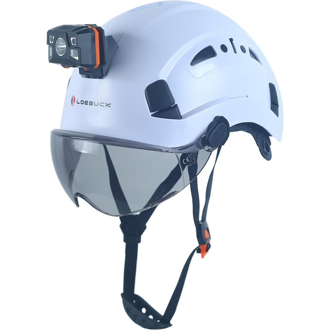LOEBUCK Veiligheidshelm met Veiligheidsbril & LED Koplamp, Industriële Veiligheidshelm voor Bouwwerkzaamheden 53-64cm
