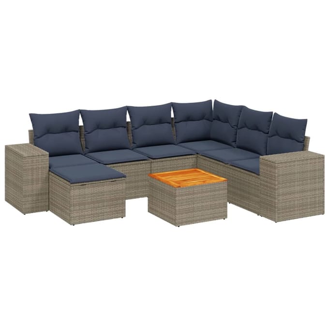vidaXL - 8-delige - tuinbankset - met - kussens, - grijs - polyrotan
