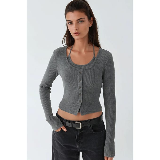 Gestructureerd Crew Neck Lange Mouwen 2-delig Set Top