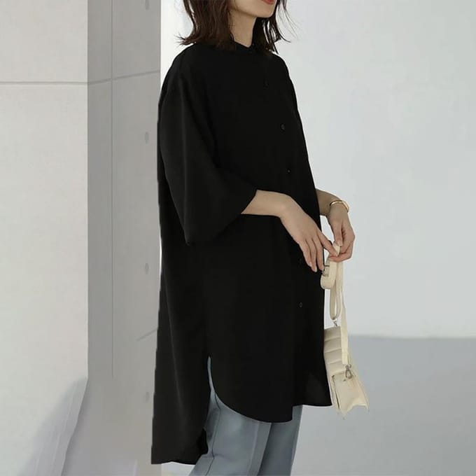 Dames Longsleeve Dames Losse Midi Shirtjurk L gray