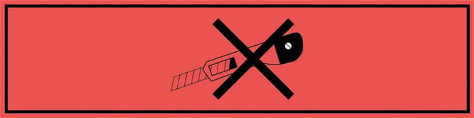 Niet snijden met mesje sticker, rood zwart 200 x 50 mm