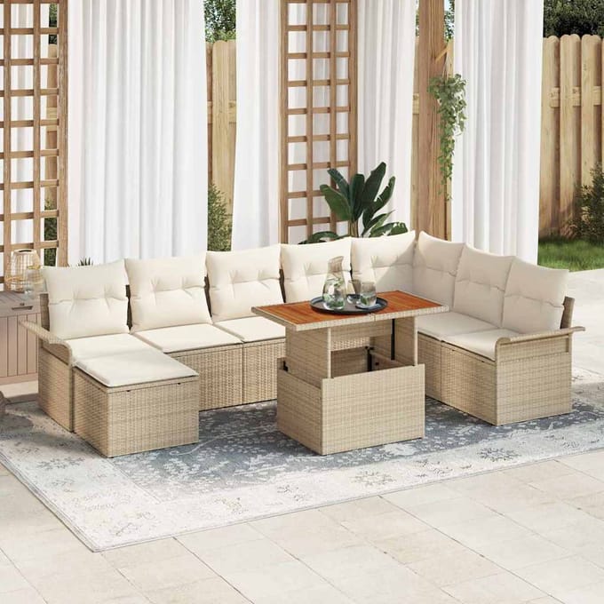 vidaXL - Tuinbank - Set - 9 - st - beige - en - crèmekleurig