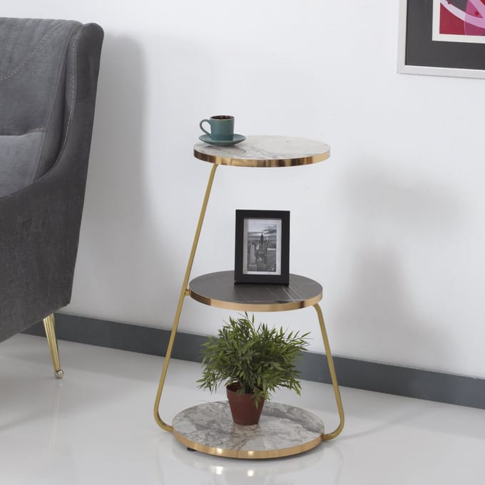 Bijzettafel Sipoo 74x46x37cm marmer wit en marmer zwart