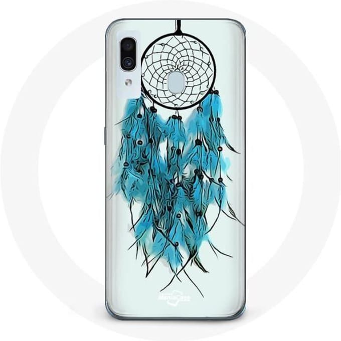 Coque pour Samsung Galaxy A20 Attrape Rêve Bleu Fond Blanc