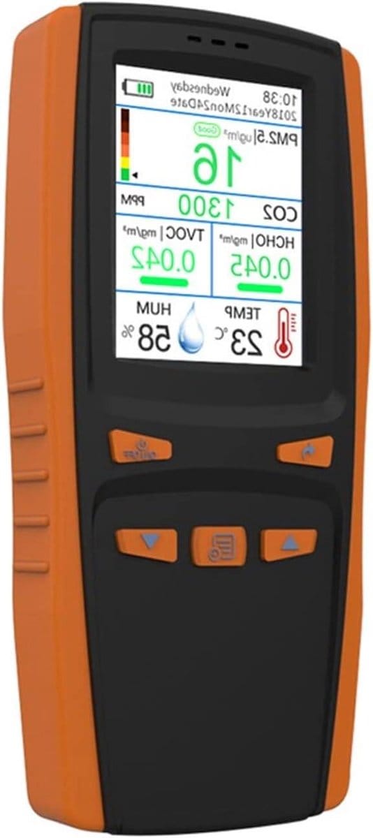 Draagbare Gasdetector - Ozonmeter Luchtkwaliteit - Luchtkwaliteit Meten - LCD Display Ingebouwde Ventilator - 2000 mAh Batterij - Zwart Oranje