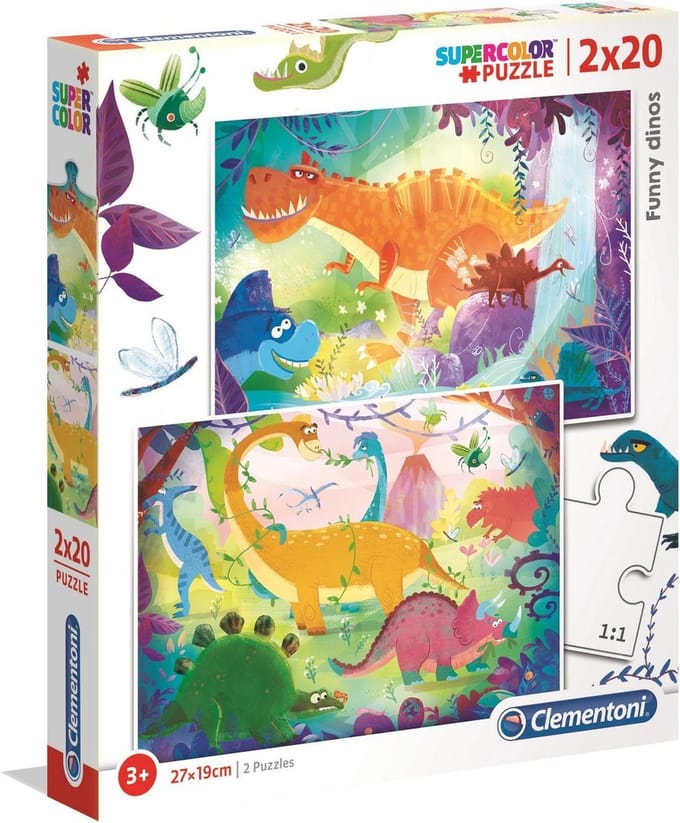 Clementoni - Puzzel - 2x20 Stukjes - Grappige Dinosaurus Thema - Puzzel Voor Kinderen