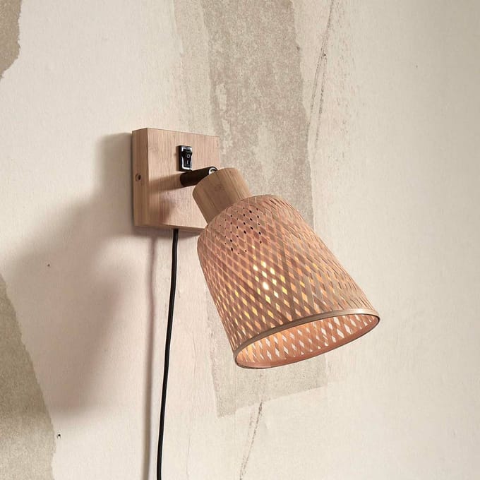 Good & Mojo Good &amp; Mojo wandlamp Java, naturel, stekker, bamboe