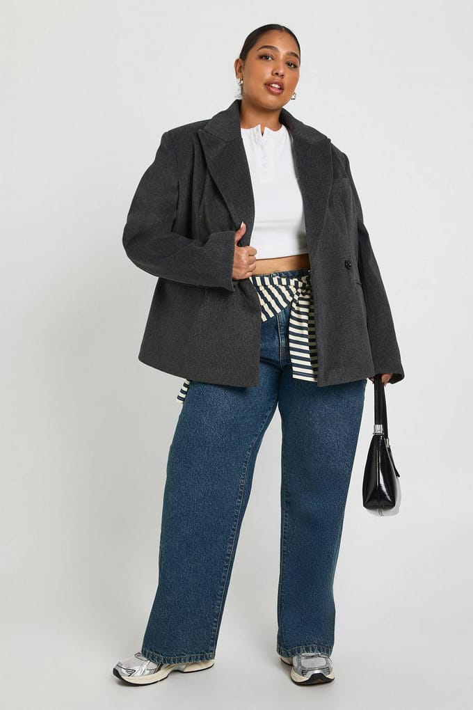 boohoo Dames Plus Enkelrijige Oversized Blazer | Charcoal | Maat: 18