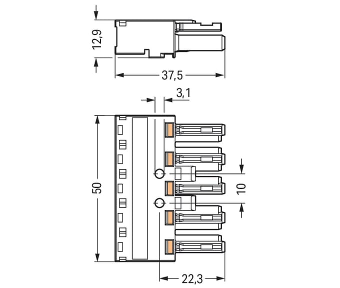 Wago 770-1105 5-Poorts Vrouwelijke Socket Met Trekontlasting - 770-1105