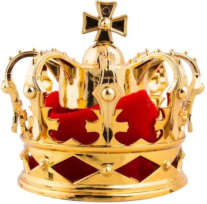 Mini koning/koningin kroontje goud - 8 cm - op broche haarclip