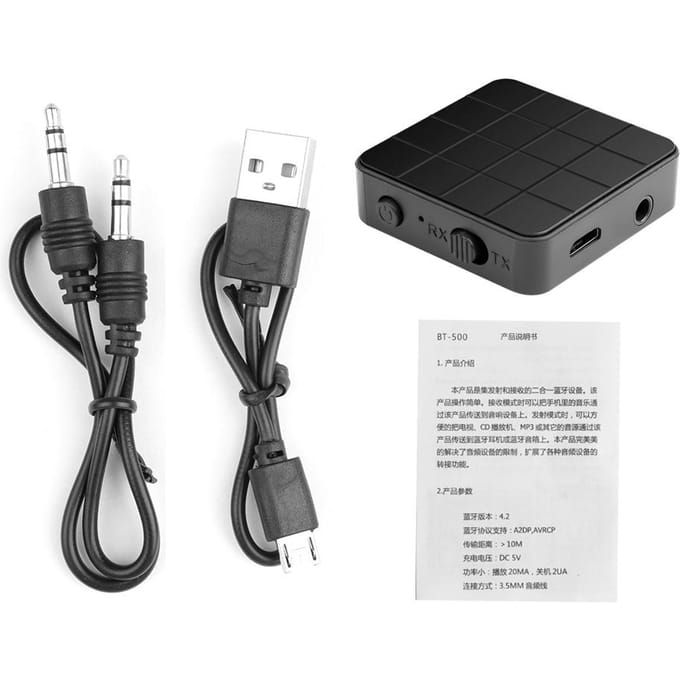 2-in-1 Bluetooth 5.0-adapter Draadloze audio-ontvangerzender met 3,5 mm-aansluiting AUX voor pc-autoluidspreker