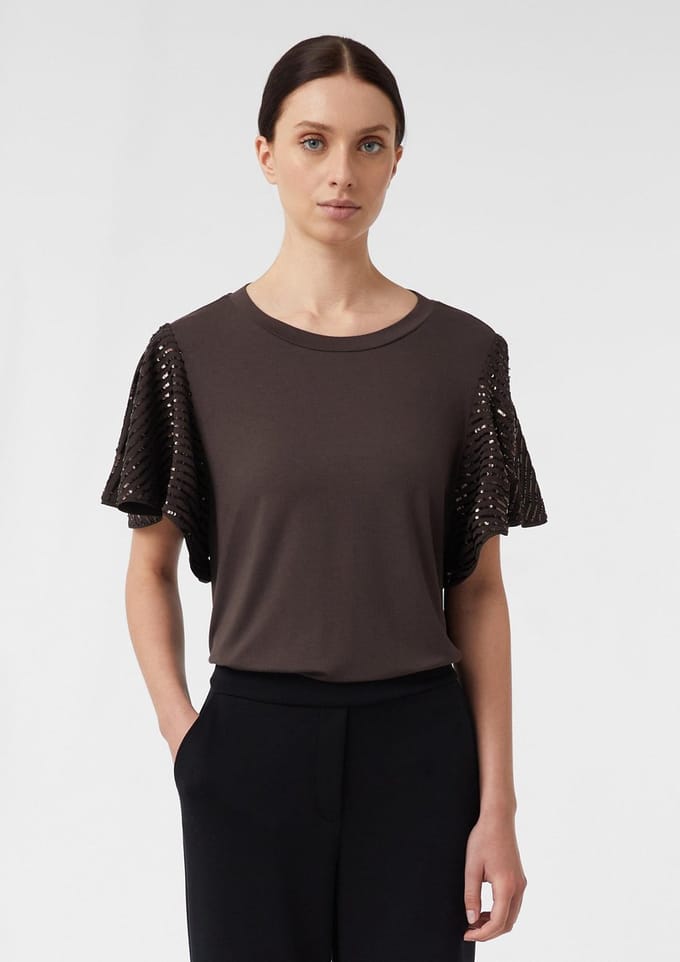 comma - female - T-shirt met lovertjes aan de mouwen
