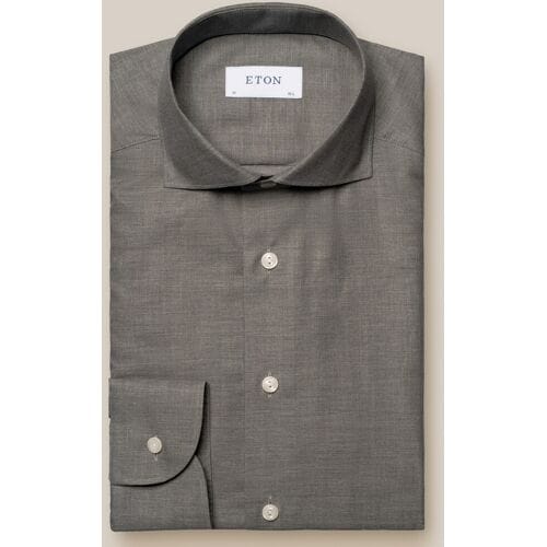 Eton Overhemd Herringbone Fine Cotton Flanel Midden Grijs / male