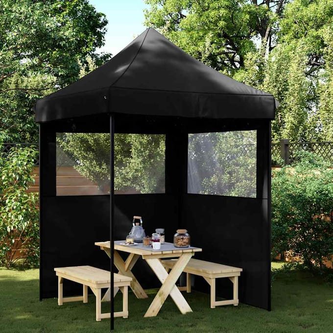 Opvouwbare Pop-Up Feesttent met 2 Zijpanelen Zwart