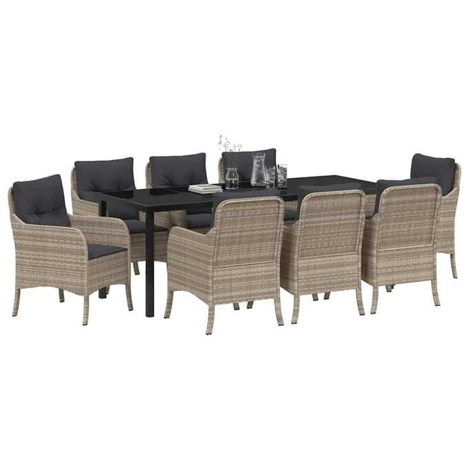 vidaXL - Tuin - Eettafel - Set - 9 - st - Lichtgrijs - poly - rattan