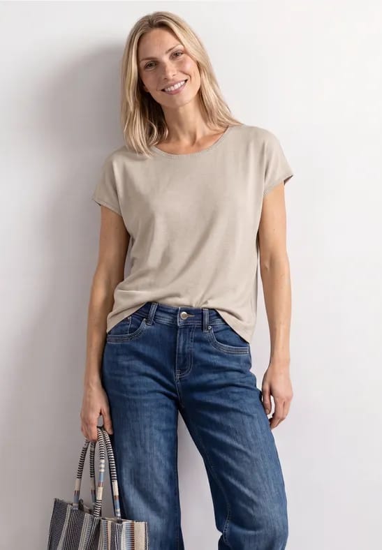 Shirt met ronde hals en losse schouders