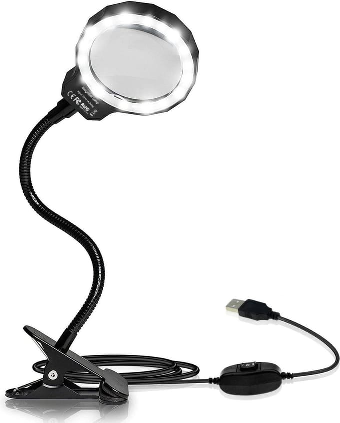 Loeplamp vergrootglas met LED verlichting en tafelklem - Zwart