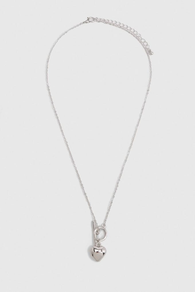 boohoo Dames T-Bar Hartbedel Ketting | Silver