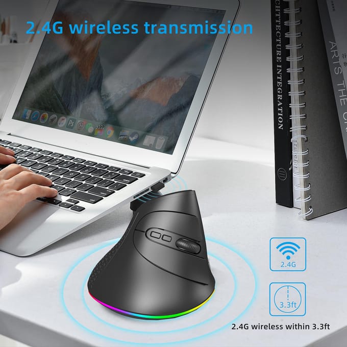 Draadloze Dual-mode Muis 2.4GBT5.1 Computermuis Gamingmuis Ergonomisch Stil Windows zwart