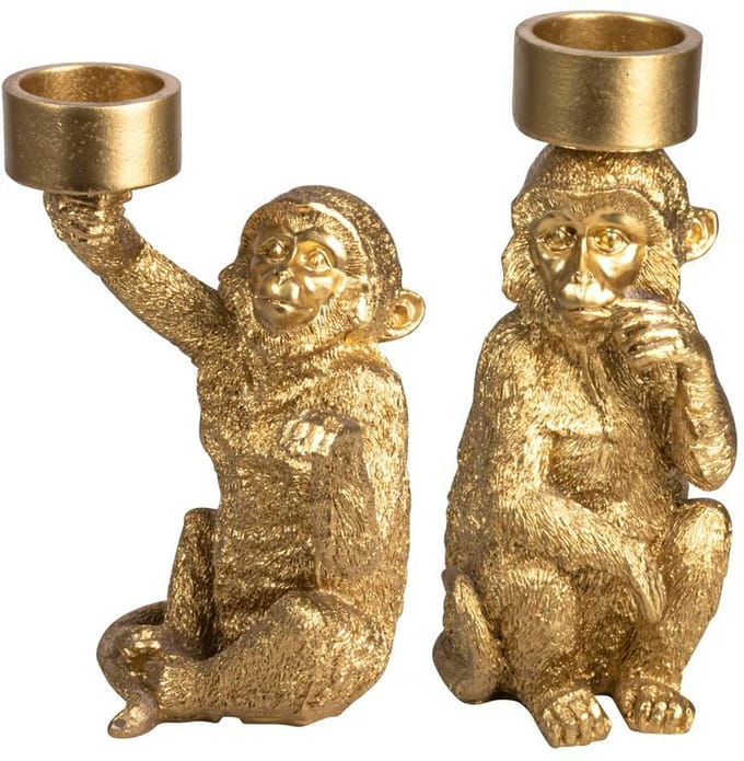 Gusta - Waxinelichthouder - Aap - Goud - Set van 2