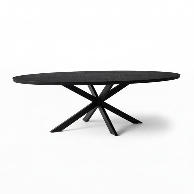 Sfeerwonen Enzo - Eettafel - Ovaal – 200x100 cm – Mangohout – Zwart – Matrix Onderstel