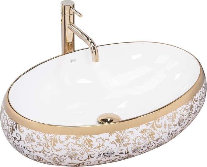 Rea Meryl Opzetwastafel Wit En Goud 60x40,5 cm