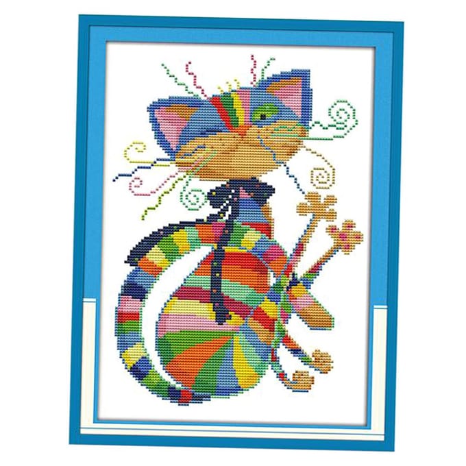 Kleurrijke Kat Borduurpatroon Patroon Needlecaft Voor Beginner 11CT 32x42cm 32 x 42 cm blue