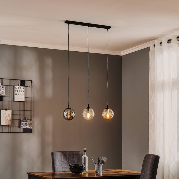 EMIBIG LIGHTING Hanglamp Glassy, 3-lamps, recht, grafiet/amber/helder, glas