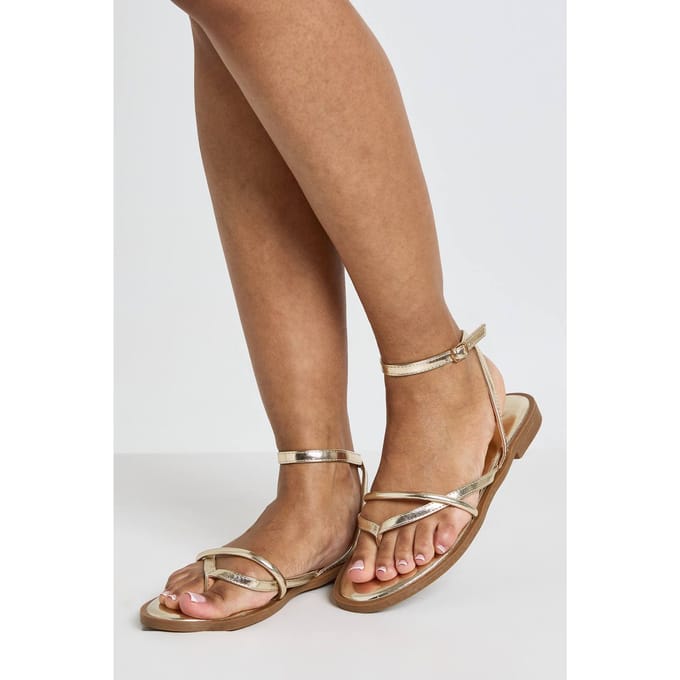 boohoo Dames Brede Pasvorm Teenslipper Sandalen Met Bandjes | Goud | Maat: 41