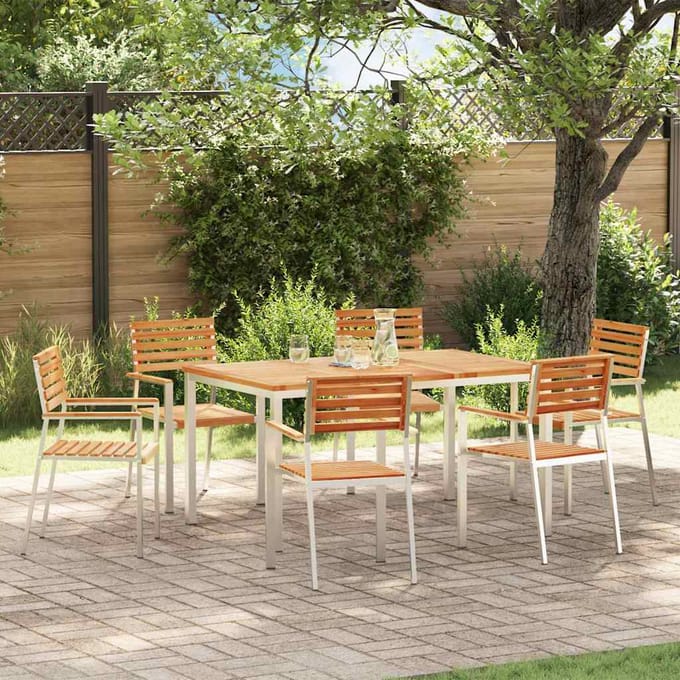 vidaXL - Tuin - Eettafel - Set - 7 - st - Massief - Teakhout - en - RVS