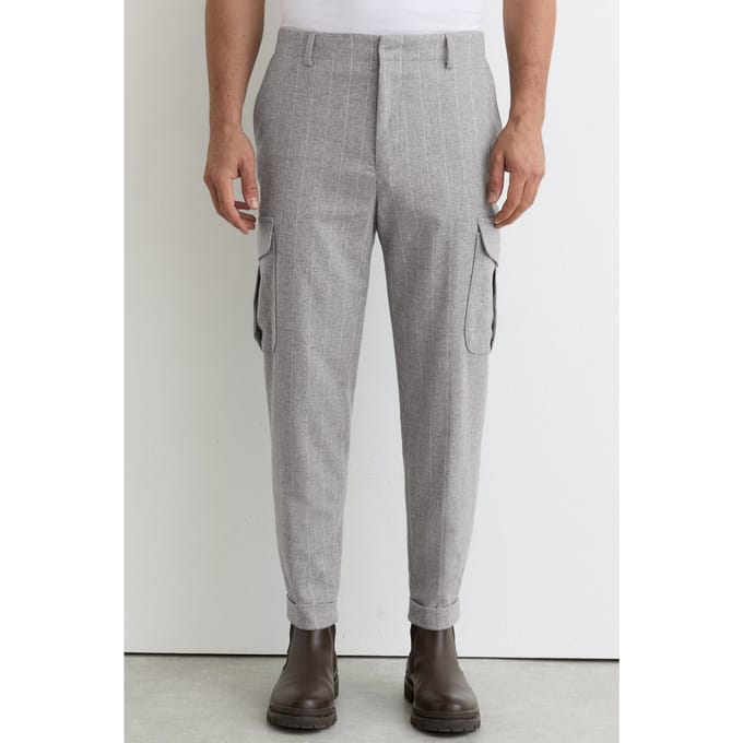 Reiss Pinstripe Flannel Cargo Trouser Soft Grey Größe: W36 | Cargohosen Outlet | Herren | Grau