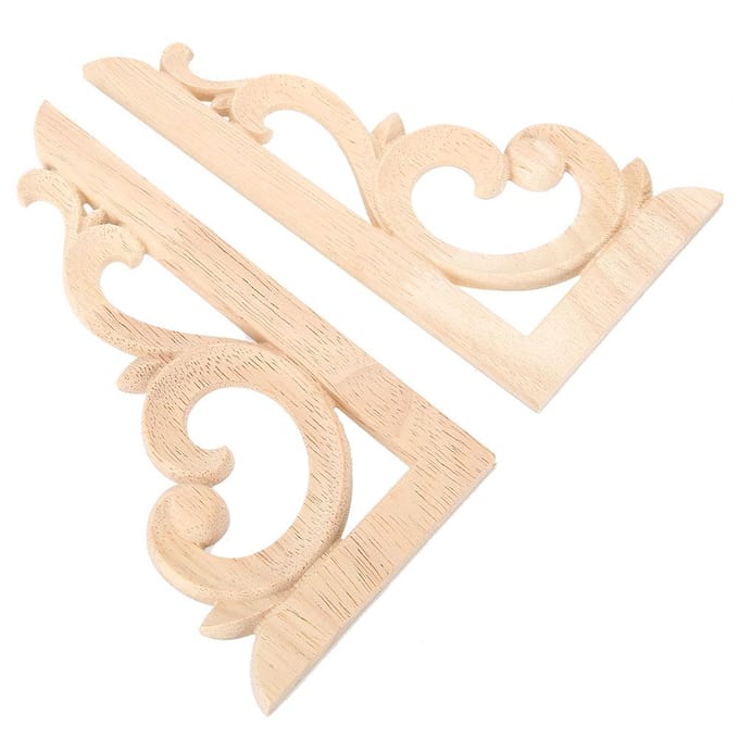 2 stuks Houtgesneden Hoek Applique Ongeschilderde Decal voor Huismeubels Houtsnijwerk Decoratief beige