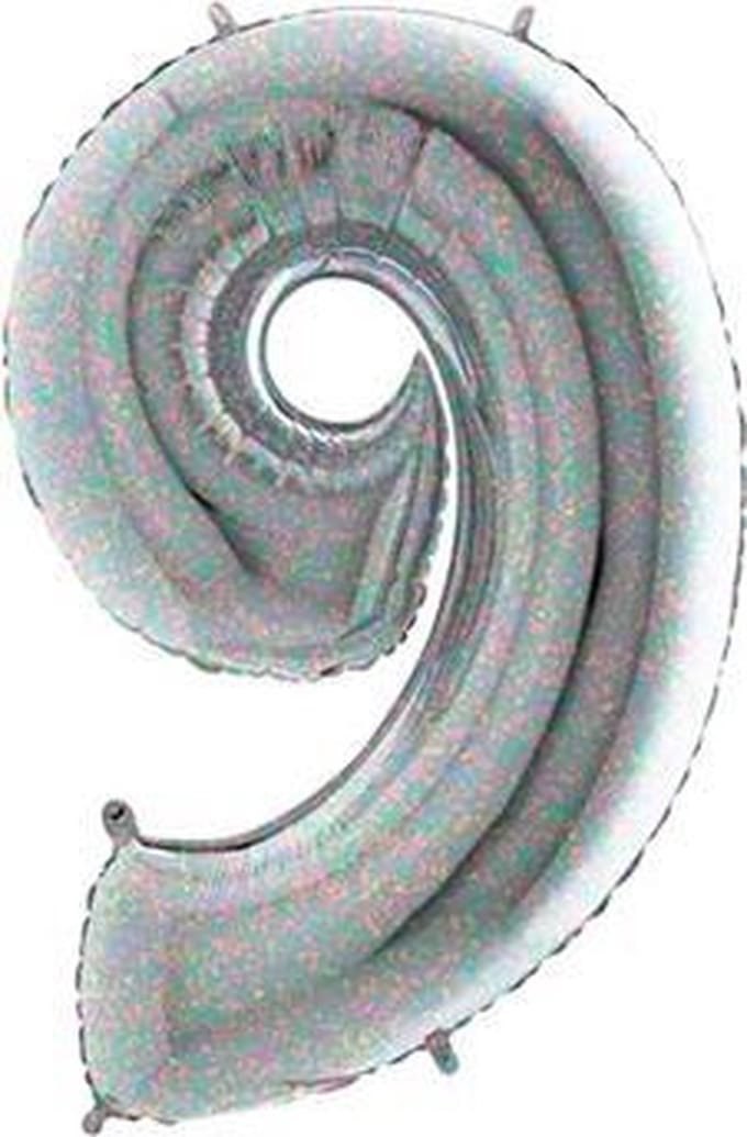 Folieballon cijfer '9' holograph (100cm)
