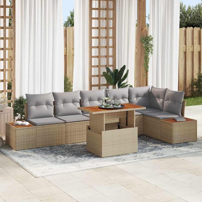 vidaXL - Tuinbank - Set - 7 - st - Beige - poly - rattan