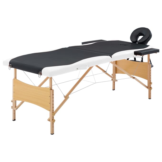 vidaXL - Massagetafel - inklapbaar - 2 - zones - hout - zwart - en - wit