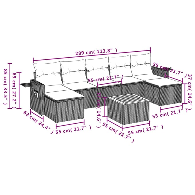vidaXL - 8-delige - Loungeset - met - kussens - poly - rattan - grijs