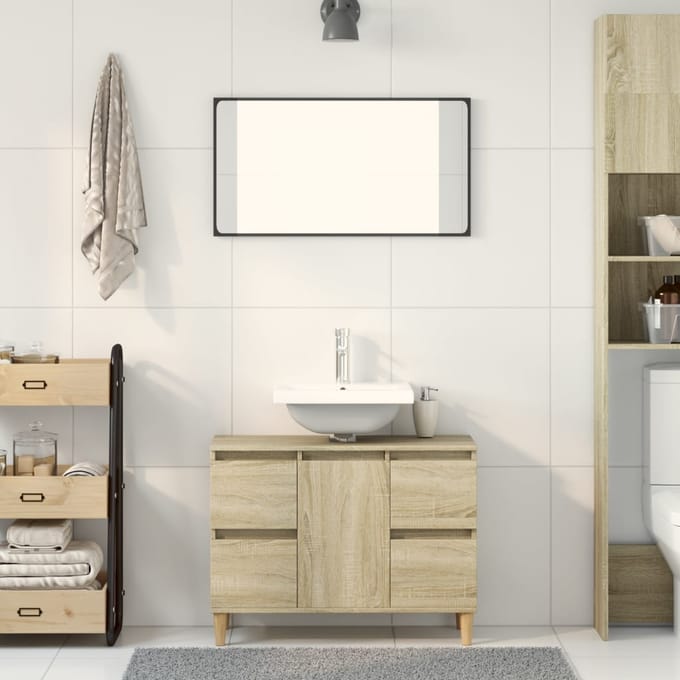 vidaXL - Wastafelkast - 80x33x60 - cm - bewerkt - hout - sonoma - eikenkleurig