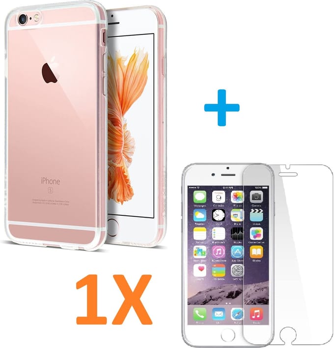 Soft TPU Transparant hoesje Silicone Case + 1 stuk Glas Screenprotector - Geschikt voor: Apple iPhone 6 Plus / 6S Plus