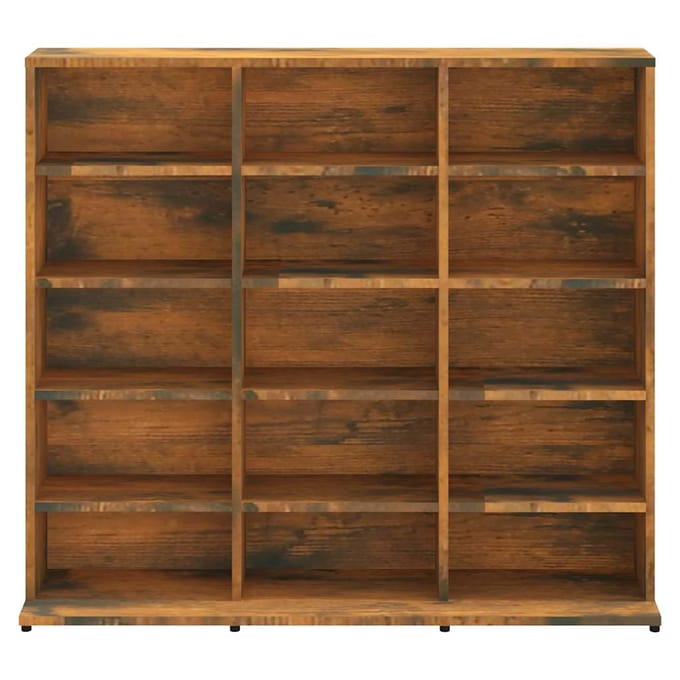vidaXL - Cd-kast - 100x23x89,5 - cm - bewerkt - hout - gerookt - eikenkleurig