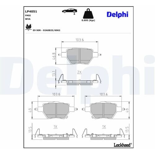 Remblokkenset, schijven parkeerrem DELPHI LP4051