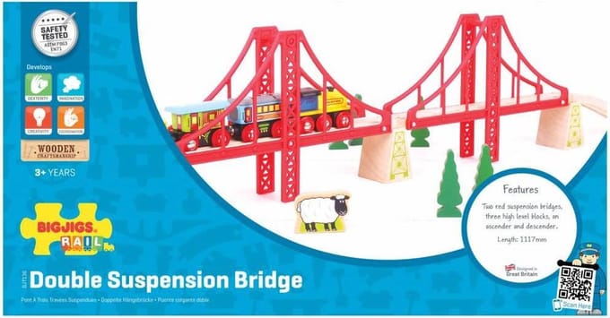 Bigjigs Wooden Rails - Double Suspension Bridge 7 pieces.