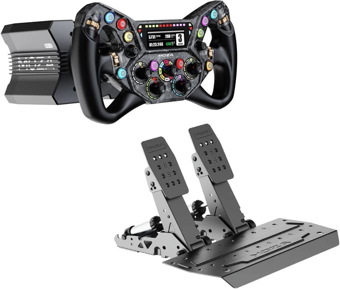 MOZA R12 V2 Wheel Base + KS Pro Steering Wheel + SRP2 Pedals - 12 Nm Direct Drive Sim Racing Bundle - PC