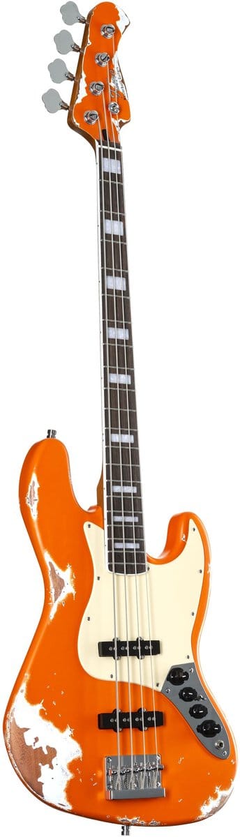 Fame Custom JB 4 Hardcore Worn Capri Orange Satin - Elektrische basgitaar