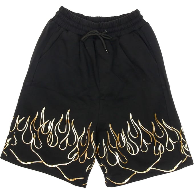 Korte trainingsbroek heren 3D-print vlammen short zwart